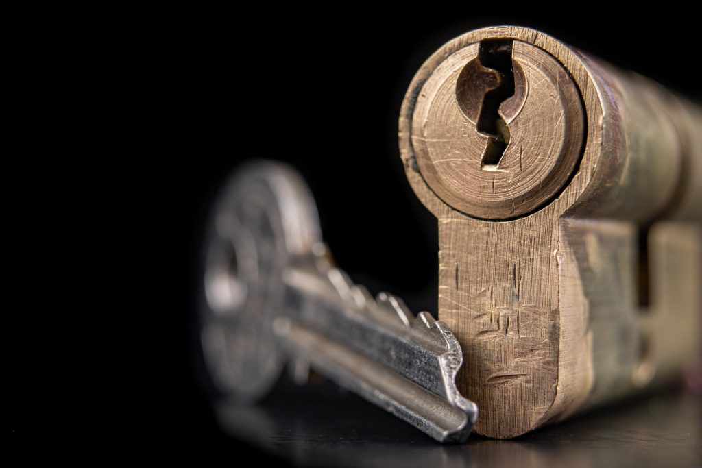 Key next to a residential door lock
